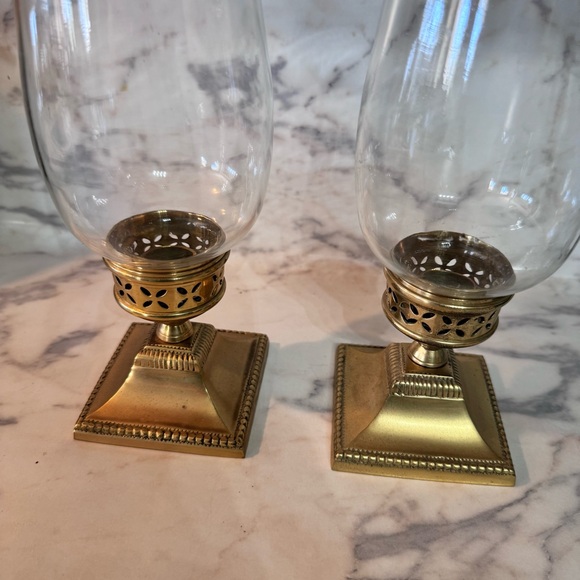 Set Of Two Solid Brass Hurricane Candle Holders Made In India - Picture 2 of 5